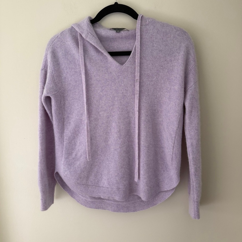Elliott Lauren 100% Cashmere Hoodie‎ Sweater Lavender V-Neck XS Purple Knit
